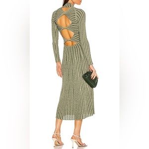 Dion Lee Natural Striped Midi Ribbed Sweater Dress, Size Medium
